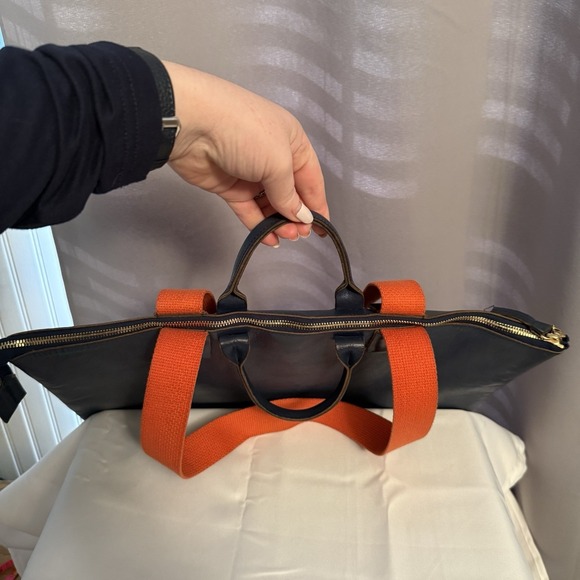 CLARE V. Le Zip Tote Bag Pacific Rustic Blue Orange Leather Purse Overnight Bag - Picture 7 of 16